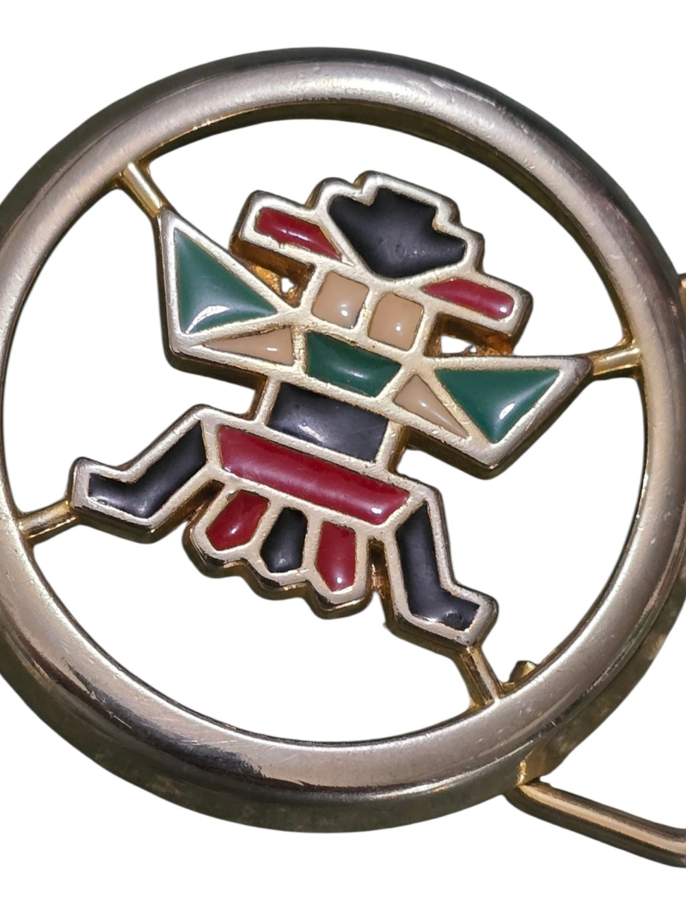 Vintage Southwest Thunderbird Enamel Belt Buckle Gold Tone Native Style Unisex